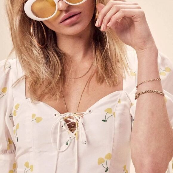 For Love And Lemons White and Yellow Mini Dress - Picture 3 of 5